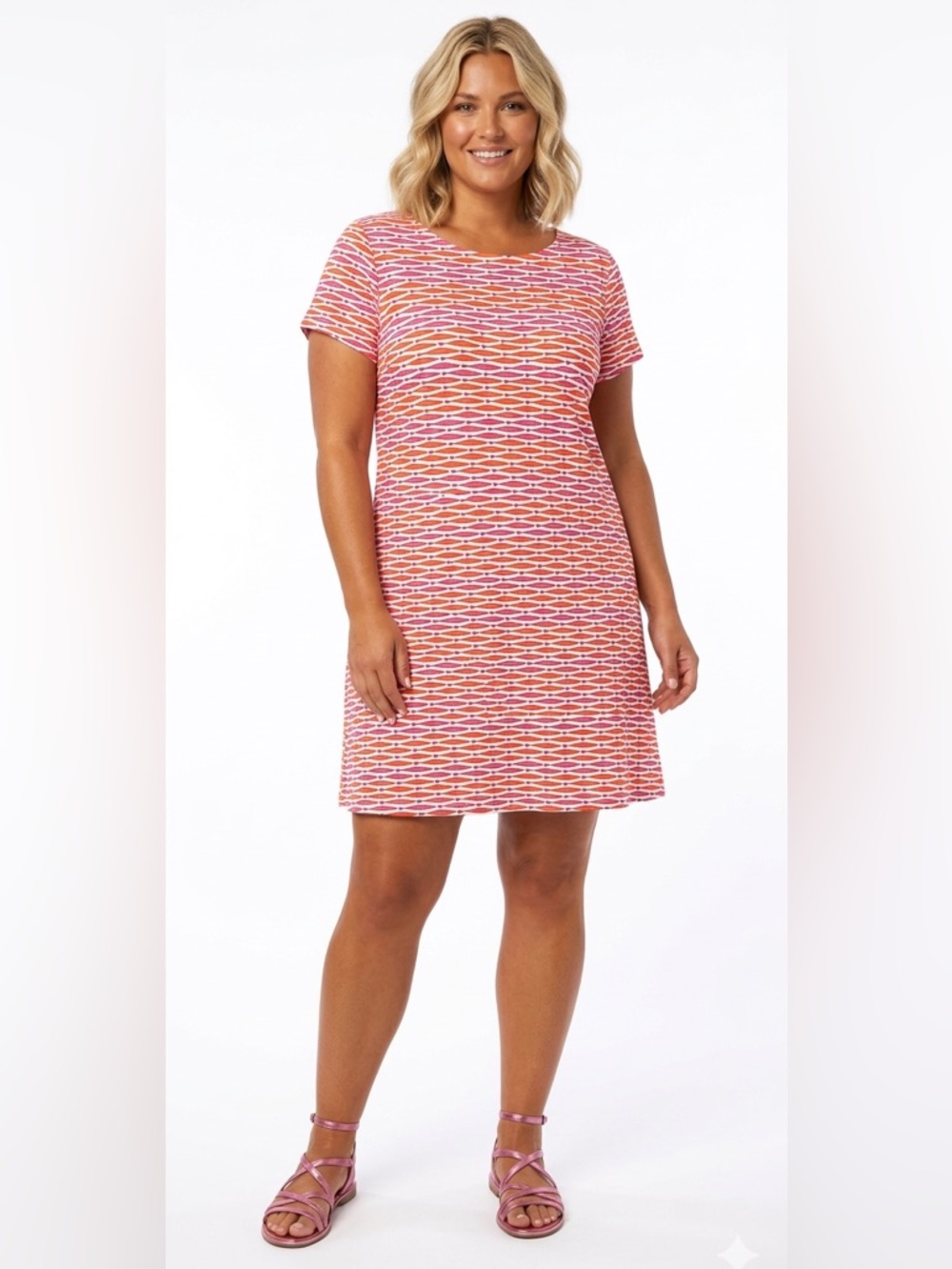 HATLEY 100% Cotton Short sleeved dress with colourful fish print Size X-Large